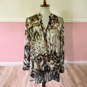 Soft Surroundings Boho Abstract Animal Print Henley Tunic Top Blouse Shirt 6 S